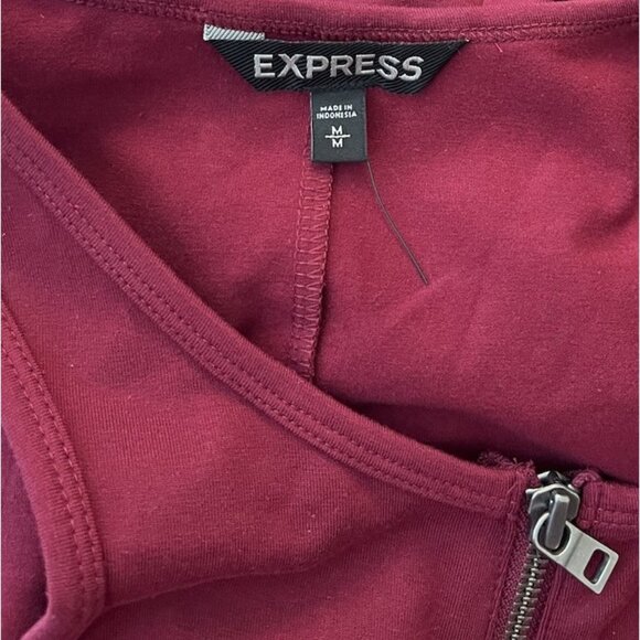 Express Medium Maroon Zipper Front Bodycon Sleeveless Dress Knee Length - Picture 5 of 6